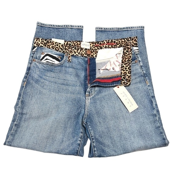 Alice + Olivia Amazing High Rise Girlfriend Slim Straight Animal Print Jeans 32 - Picture 10 of 16